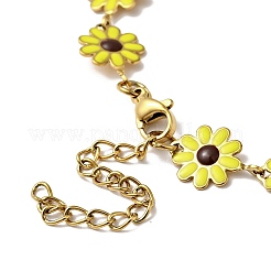Collar de cadena de eslabones de flor de margarita de esmalte amarillo&nbsp;NJEW-C037-01G