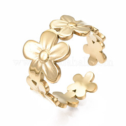 Offener Manschettenring aus 304 Edelstahl mit Blumenmuster&nbsp;RJEW-T023-44G
