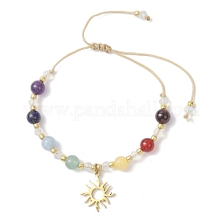 3 bracelet à breloques chakra en acier inoxydable 304&nbsp;BJEW-JB12564-04