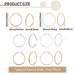 6 par de pendientes de aro grandes aplanados de acero inoxidable 304 de 6 estilos para mujer&nbsp;STAS-TA0001-89
