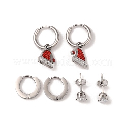 3 Paar 3 Stile Weihnachten 304 Edelstahl Creolen & Ohrstecker Set für Frauen&nbsp;EJEW-K279-11A-P