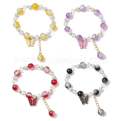 4 pz braccialetti con ciondoli in perline di vetro crackle&nbsp;BJEW-JB11274