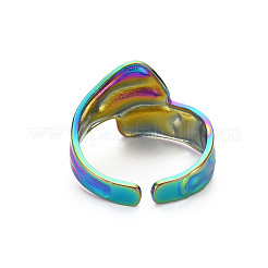 Regenbogenfarbener 304 Edelstahl unregelmäßiger breiter offener Manschettenring für Frauen&nbsp;RJEW-N038-049M
