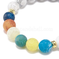 Braccialetto elasticizzato con perline rotonde in howlite e agata stagionata (tinta).&nbsp;BJEW-JB08399-01