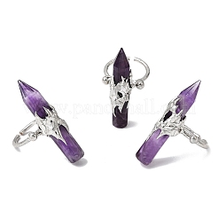 Anelli a polsino da donna in ametista naturale e ottone.&nbsp;RJEW-G374-01P-12