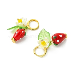 Bunte Malerei-Erdbeere mit Kunststoff-Perlenblumen-Ohrring&nbsp;X-EJEW-TA00130