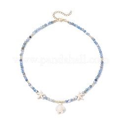 Collar con colgante de tortuga marina de turquesa sintética teñida con cuentas redondas facetadas de ágata teñida natural de verano&nbsp;NJEW-JN05386-02