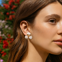 2 paire de boucles d'oreilles à tige en alliage émaillé de 2 couleurs&nbsp;EJEW-GO0007-011