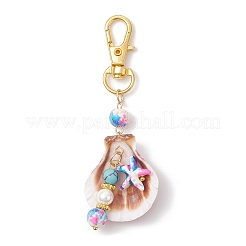 Decorazioni pendenti con conchiglie di capesante naturali e stelle marine turchesi sintetiche&nbsp;HJEW-JM03641-02