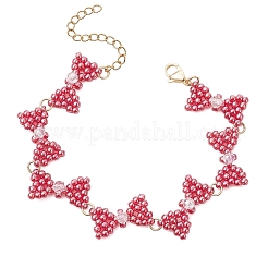 Braccialetti con maglie a fiocco in perline di vetro per donna&nbsp;BJEW-MZ00207-01