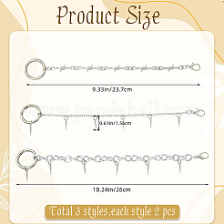 3 par de cadenas con remaches para botas de 3 estilos de aluminio y acero inoxidable 304 y aleación&nbsp;HJEW-SW00414