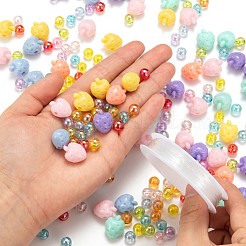 380 pièces perles acryliques fraises et rondes avec 1 rouleaux de fil de cristal élastique transparent&nbsp;DIY-LS0001-08