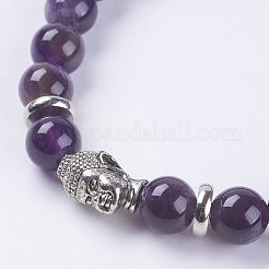 Bracelets extensibles avec perles en améthyste naturelle&nbsp;BJEW-E325-D25