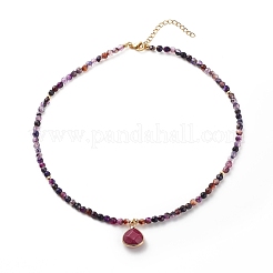 Collar con colgante de lágrima con cadenas de cuentas redondas&nbsp;NJEW-JN03921