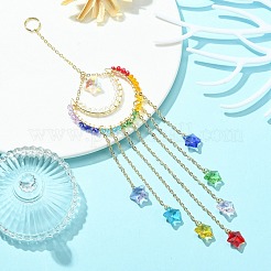 Décorations suspendues en verre enveloppées de fil de cuivre étoile et lune&nbsp;HJEW-JM01144
