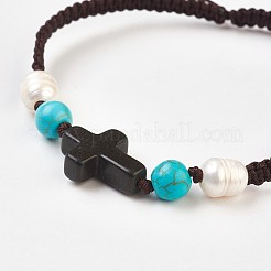 Braccialetti regolabili con perline intrecciate turchesi sintetiche (tinte).&nbsp;BJEW-JB03931
