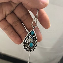 Colliers avec pendentif en forme de larme en résine d'alliage imitation turquoise et plume&nbsp;WG61DB0-01