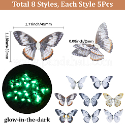 40 stücke 8 farben leucht tuch & harz schmetterling ornament zubehör&nbsp;DIY-SP0006-24