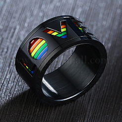 Anillo de dedo de esmalte giratorio de amor de la palabra de la bandera del orgullo del color del arco iris&nbsp;RABO-PW0001-034A