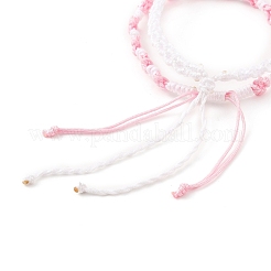 2 bracelet cordon tressé fleur de pêcher 2 couleurs&nbsp;BJEW-JB07610-02