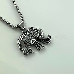 Vintage Punk 304 Edelstahl Hohl Elefant Anhänger Halsketten für Männer&nbsp;WB1988