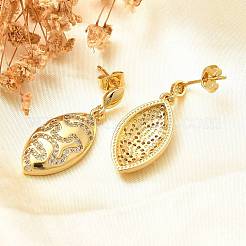 Pendientes de botón con micro pavé de circonita cúbica transparente y baño de ojo de caballo de latón para mujer&nbsp;EJEW-C125-03G