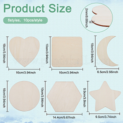 60 Stück 6 Stile unbehandelte Holzdekoration&nbsp;DIY-PH0029-44