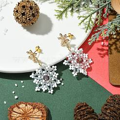 Pendientes colgantes trenzados con semillas de vidrio y copos de nieve navideños&nbsp;EJEW-MZ00233-04