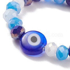2 pz 2 stile lampwork malocchio e anelli elastici con perline di vetro per le donne&nbsp;RJEW-JR00482