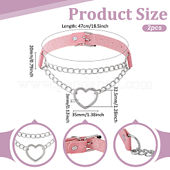 2 stücke legierung herz link pu leder punk choker halsketten für frauen&nbsp;NJEW-UN0001-70B