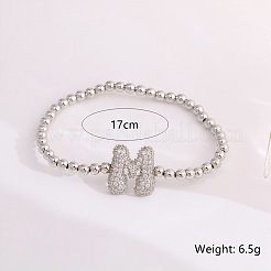 Stretch-Armbänder aus Messing mit Mikropavé-Fassung und klaren Zirkonia-Perlen für Damen&nbsp;FS-WG5260F-07