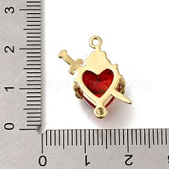 Breloques en forme de cœur rose en laiton et zircone cubique avec connecteur d'épée&nbsp;KK-R002-27G-01