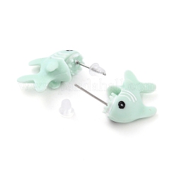Lindos aretes de resina con forma de tiburón&nbsp;EJEW-K089-07P