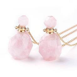 Colliers pendants de bouteille de parfum avec quartz rose naturel&nbsp;NJEW-G325-02G