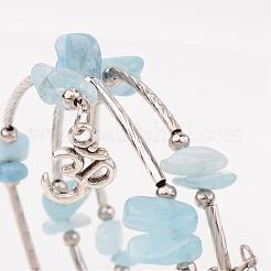 Tre anelli acquamarina naturale braccialetti dell'involucro di perline&nbsp;BJEW-JB02331-02