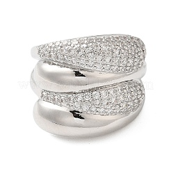 Anelli polsino aperto in ottone multistrato micro pavé di zirconi cubici trasparenti per donna&nbsp;RJEW-A046-16P