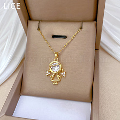 Collares colgantes para niña con circonita cúbica transparente y pavé de latón&nbsp;FS-WG30BB7-01