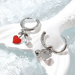 Boucles d'oreilles créoles en laiton et imitation perle en forme de cœur&nbsp;EJEW-M077-18P