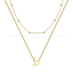 2 collar de doble capa con colgante de letra de imitación de perla de acero inoxidable 304 y plástico blanco.&nbsp;FS-WG86091-02