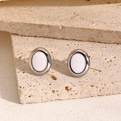 Ovale Ohrstecker aus Edelstahl mit weißer Emaille für Damen&nbsp;PG1145-7