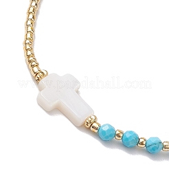 Braccialetti con perline intrecciate con magnesite naturale tinta sfaccettata rotonda da 3 mm e perline&nbsp;BJEW-JB10594-01