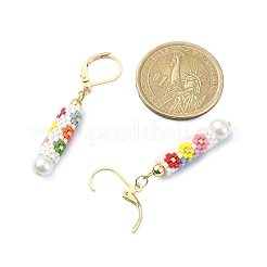 Glassamen-geflochtene Säule mit baumelnden Brisur-Ohrringen mit Blumen&nbsp;EJEW-MZ00055