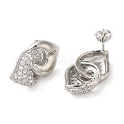 Orecchini a bottone da donna con cuore intrecciato in ottone placcato con micro pavè di zirconi&nbsp;EJEW-O001-04P