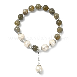 Braccialetti con ciondoli in labradorite naturale e perle naturali&nbsp;BJEW-JB14141-02