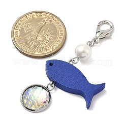 Ciondolo rotondo piatto con decorazioni in acciaio inossidabile 304 e resina a squame di pesce&nbsp;HJEW-JM04042