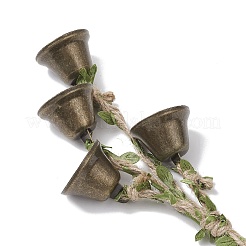Décorations suspendues en ruban et bordure de feuille en polyester avec cloche de Noël en fer&nbsp;HJEW-JM04311