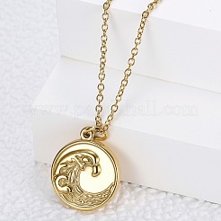 Collares con colgante de moneda ondulada de acero inoxidable 304 para mujer&nbsp;WG3EA57-01