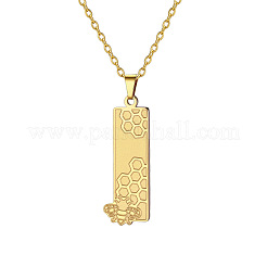 Collares rectangulares de acero inoxidable 304 con colgante de abeja.&nbsp;WGF90FC-02