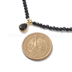 Collana con ciondolo a goccia in zirconia cubica con catene di perline di agata nera naturale tinta e riscaldata&nbsp;NJEW-JN04121-04