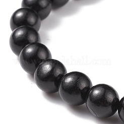 Bracelet extensible en bois naturel et turquoise synthétique (teint) avec alliage 3d bouddha&nbsp;BJEW-JB08209